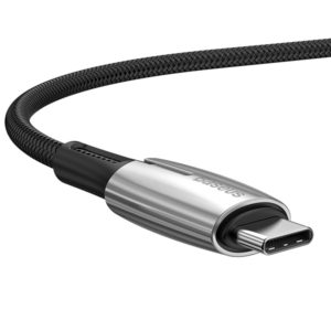 כבל USB-C ל-USB-C שזור מהיר עם נורית חיווי 60 וואט שחור Baseus