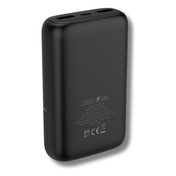 מטען נייד טעינה מהירה 10,000mAh עם 2 יציאות USB-A ויציאת USB-C מבית Power-Tech PD-10