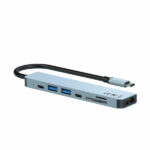 מפצל 7 ב-1 מ-USB-C ל- 2 USB-A ו-HDMI וכרטיס זיכון XO-HUB007 כסוף
