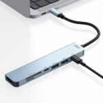מפצל 7 ב-1 מ-USB-C ל- 2 USB-A ו-HDMI וכרטיס זיכון XO-HUB007 כסוף
