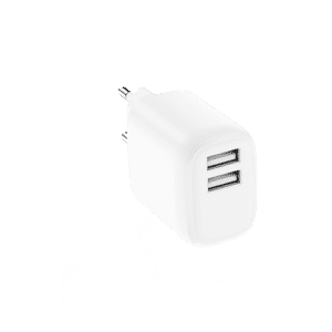 מטען בית כפול קומפקטי ואלגנטי שתי יציאות USB A 12W לבן שנה אחריות Essentials