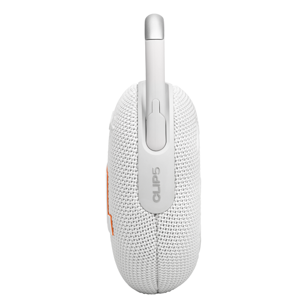 רמקול JBL Clip 5 לבן נייד עם סאונד עוצמתי ועמידות למים
