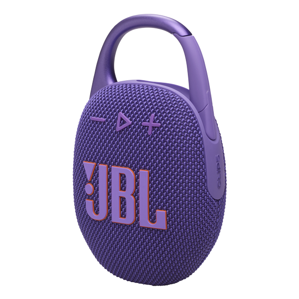 רמקול JBL Clip 5 סגול נייד עם סאונד עוצמתי ועמידות למים