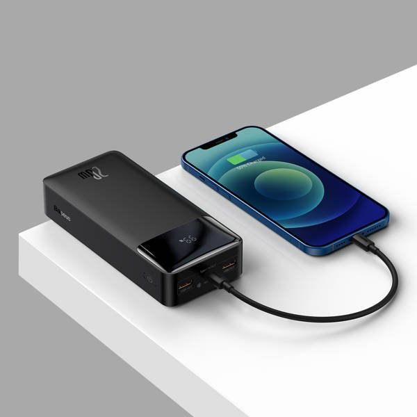 מטען נייד 30000mAh 20W עוצמתי עם טעינה מהירה וצג LED – שחור | Baseus Bipow
