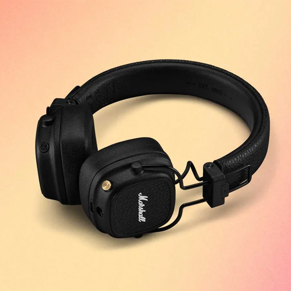 אוזניות Marshall Major 5 שחור | אוזניות אלחוטיות עם 100+ שעות נגינה ועיצוב מתקפל