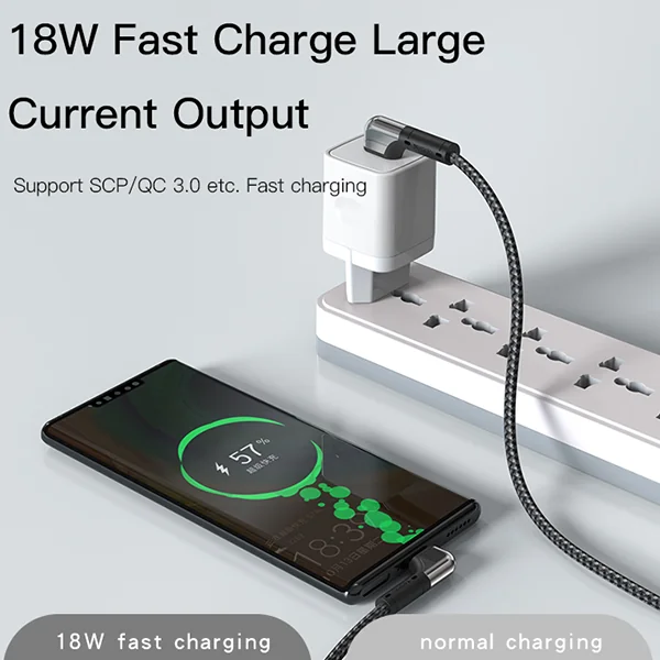 כבל טעינה מהירה 2 מטר בזווית 90 מעלות USB-A ל-Micro מבית Yesido CA81