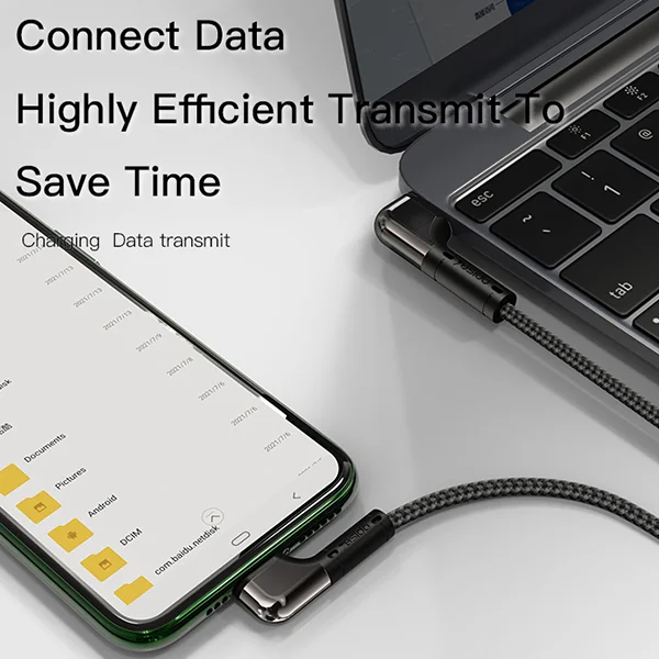 כבל טעינה מהירה 2 מטר בזווית 90 מעלות USB-A ל-Micro מבית Yesido CA81