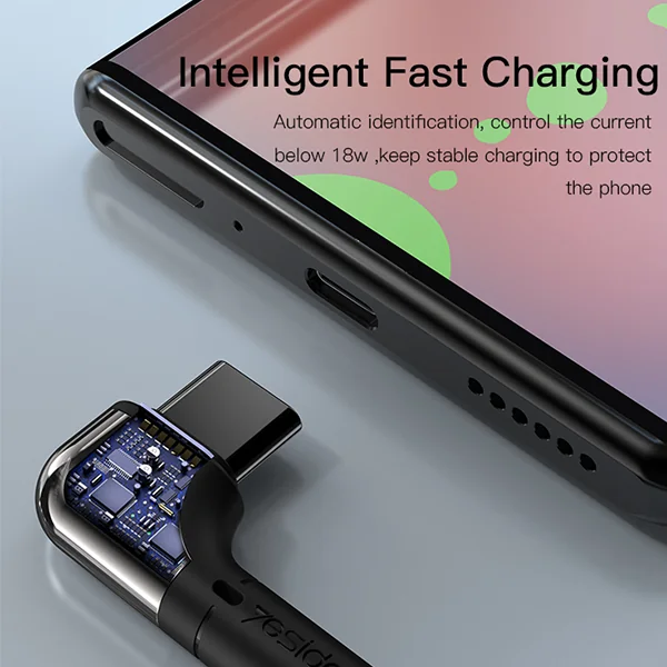 כבל טעינה מהירה 2 מטר בזווית 90 מעלות USB-A ל-Micro מבית Yesido CA81