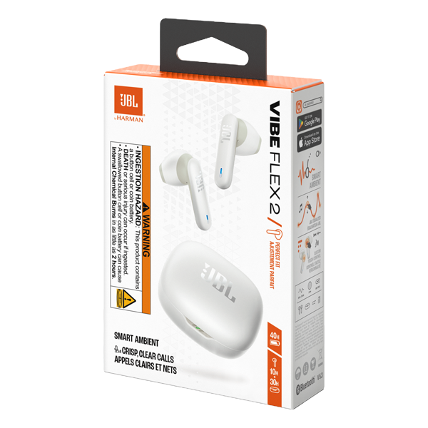 אוזניות אלחוטיות JBL Vibe Flex 2 לבן | סאונד JBL עוצמתי