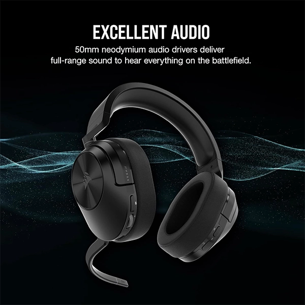 אוזניות גיימינג אלחוטיות Corsair Hs55 Wireless שחור עם שמע איכותי ונוחות מירבית