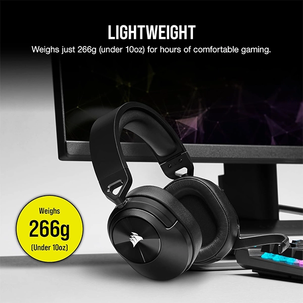 אוזניות גיימינג אלחוטיות Corsair Hs55 Wireless שחור עם שמע איכותי ונוחות מירבית