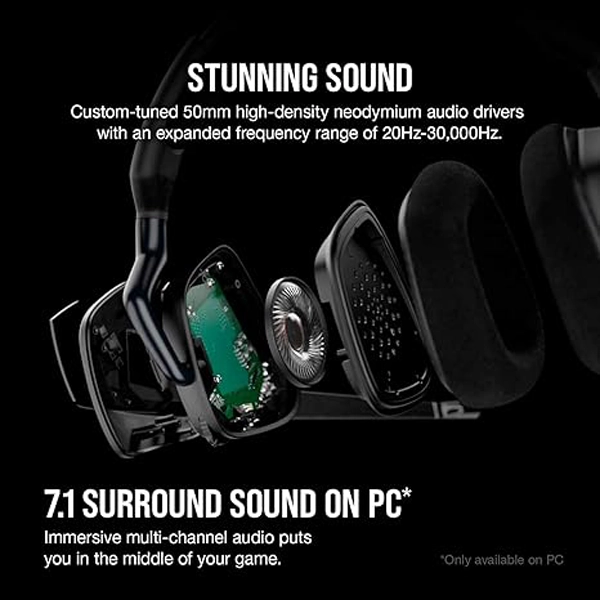 אוזניות גיימינג אלחוטיות Corsair Void Rgb Elite Wireless שחור עם שמע היקפי 7.1 ונוחות מירבית