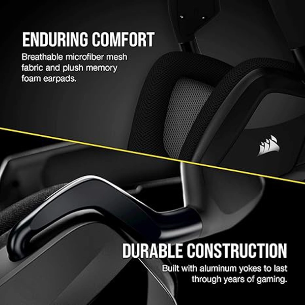 אוזניות גיימינג אלחוטיות Corsair Void Rgb Elite Wireless שחור עם שמע היקפי 7.1 ונוחות מירבית