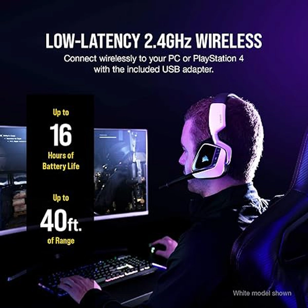 אוזניות גיימינג אלחוטיות Corsair Void Rgb Elite Wireless שחור עם שמע היקפי 7.1 ונוחות מירבית
