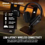 אוזניות גיימינג אלחוטיות Corsair Hs80 Max Wireless שחור עם שמע היקפי Dolby Atmos ומיקרופון איכותי