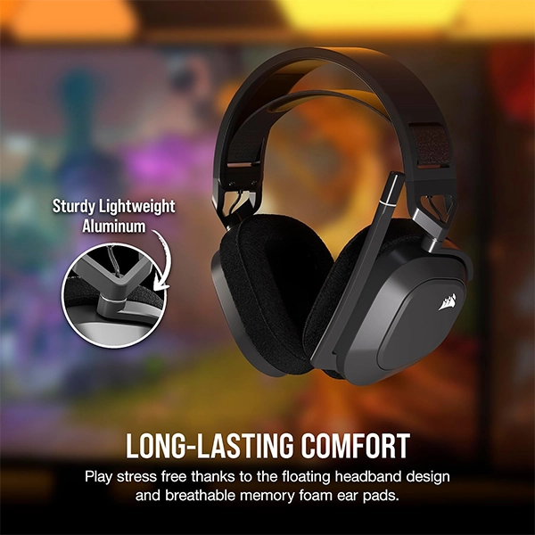 אוזניות גיימינג אלחוטיות Corsair Hs80 Max Wireless שחור עם שמע היקפי Dolby Atmos ומיקרופון איכותי