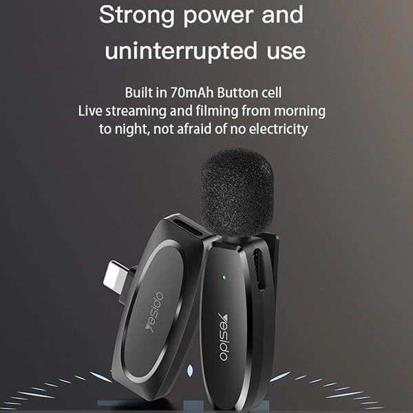מיקרופון אלחוטי קומפקטי חיבור Type-C ו-Lightning עם סינון רעשים חכם Yesido KR15