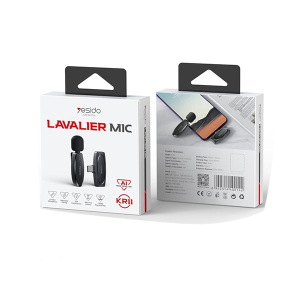מיקרופון אלחוטי קומפקטי חיבור Type-C ו-Lightning עם סינון רעשים חכם Yesido KR15