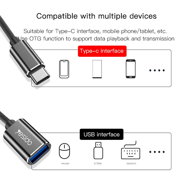 מתאם גמיש Type-C ל-USB לחיבור התקנים חיצוניים Yesido GS01
