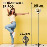מוט סלפי עם תאורה וחצובה באורך 1.68 מטר מסתובב 360 מעלות | Q05s