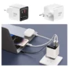 מטען קיר 65W GaN לבן עם כבל נמתח Type-C ויציאות USB-C ו-USB-A מהירות | Miracase MWC65RC