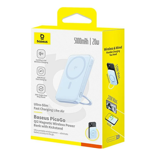 סוללת גיבוי מגנטית 5000mAh 20W תכלת תומכת MagSafe עם מעמד | Baseus Picogo