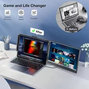 מסך נייד 14״ FHD ללפטופ עם חיבורי USB-C ו-HDMI מתכוונן | S1 Dual Screen Extender