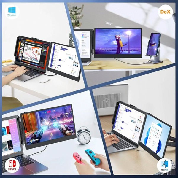 מסך נייד 14״ FHD ללפטופ עם חיבורי USB-C ו-HDMI מתכוונן | S1 Dual Screen Extender