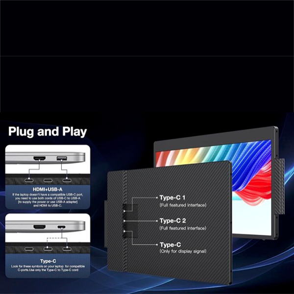 מסך נייד 14״ FHD ללפטופ עם חיבורי USB-C ו-HDMI מתכוונן | S1 Dual Screen Extender
